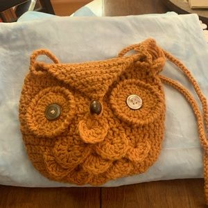 Burnt orange crochet owl purse